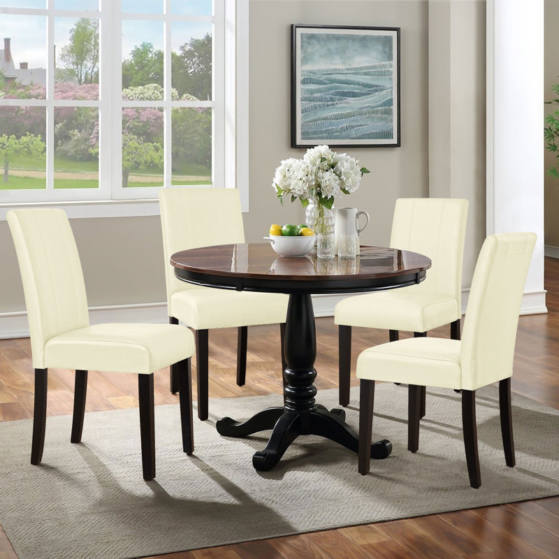Modern Faux Leather Waterproof Upholstered Dining Chair, Ivory