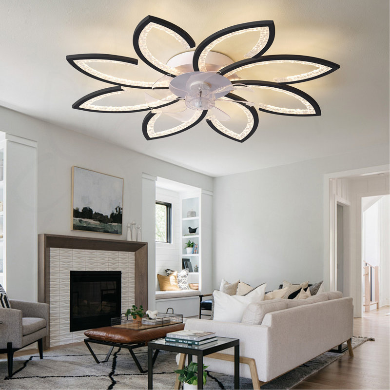 35.4In Ceiling Fan With Lights, Remote Control 3 Color Temperatures,6 Gear Wind Speed Fan Light, White, Black