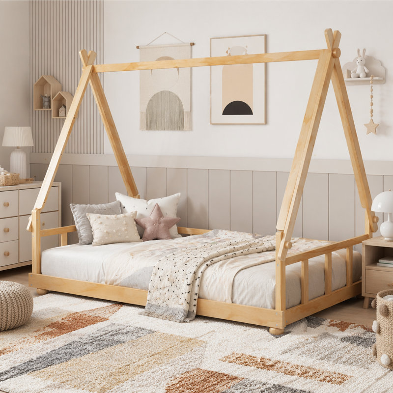 Lit simple avec tente et lumière, Blanc