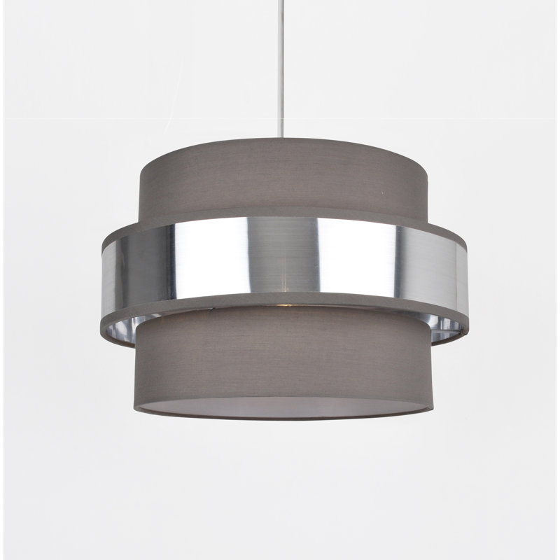 20cm H Cotton Drum Pendant Shade, Metallic Silver/Grey