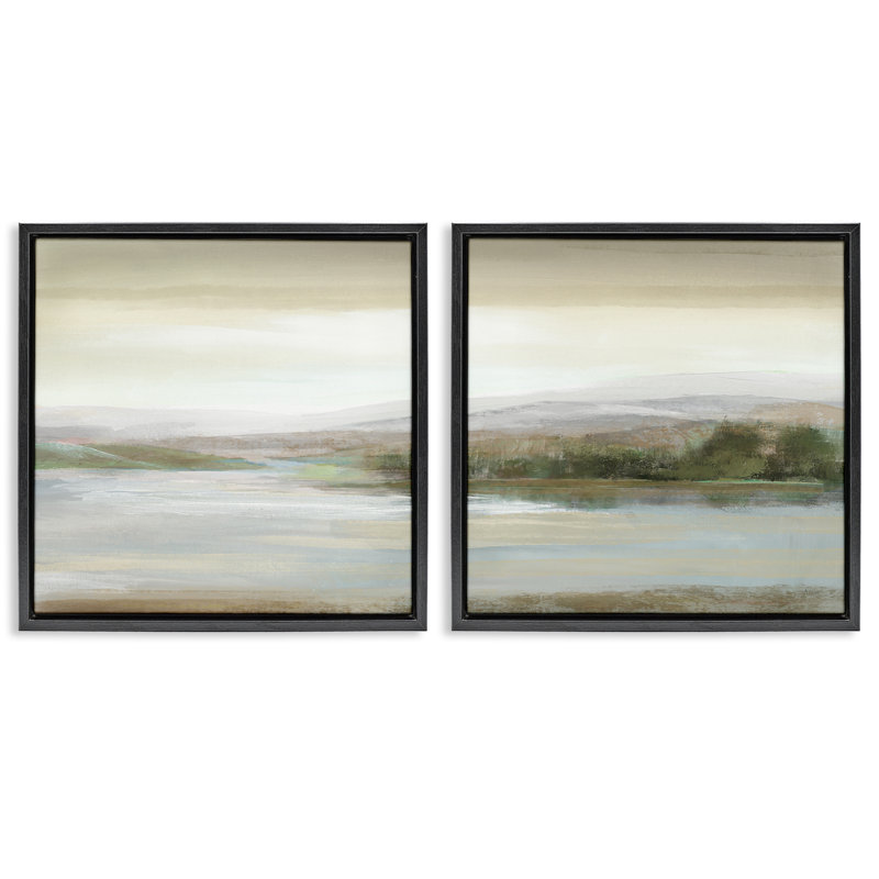 «Abstract Lakeside Landscape», ensemble de 2 toiles flottantes encadrées par Nan, H 18 po x l 18 po