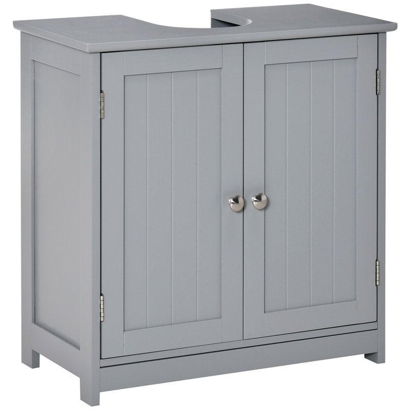Armoire de salle de bain à piédestal avec meuble-lavabo et évier en U, Blanc
