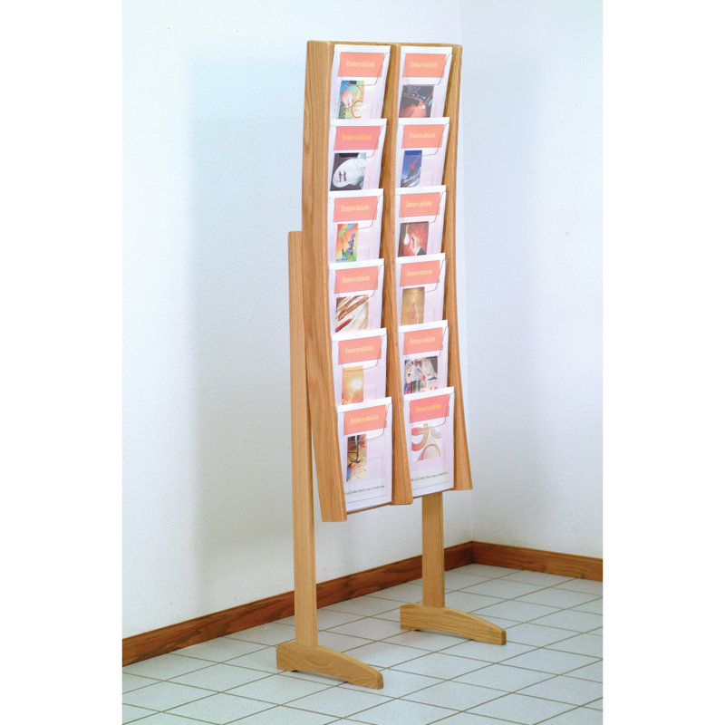 Présentoir de sol contemporain 12 poches, Chêne clair