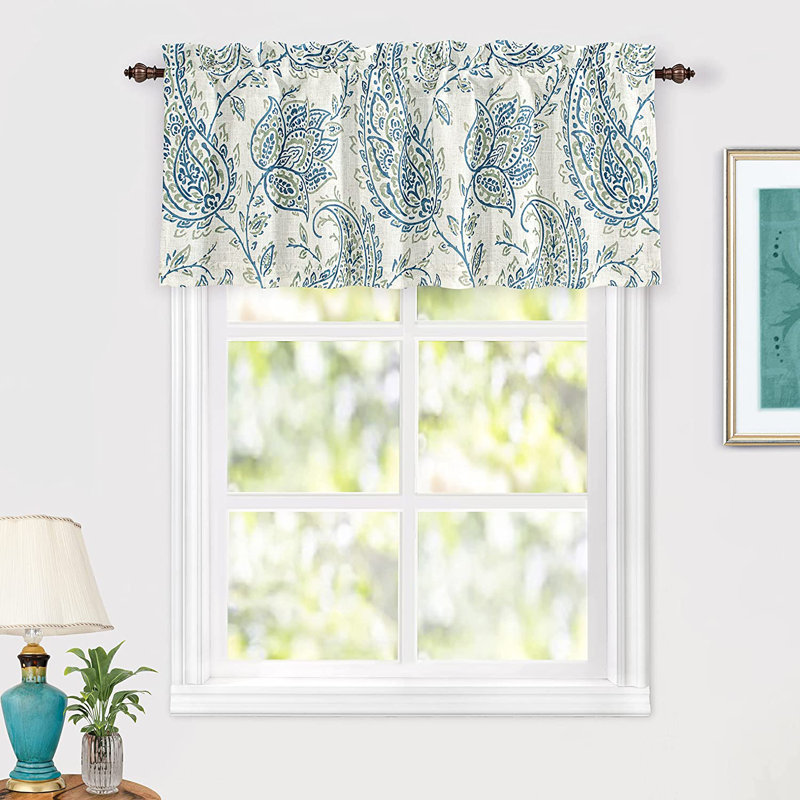 Twyla Floral Tailored Window Valance, Blue Green, 52'' W x 18'' L, Floral