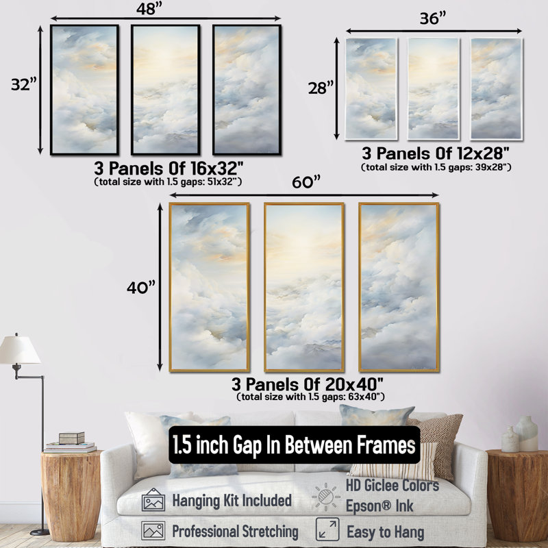 «Clouds Charm In Winter I», ensemble de reproduction d'art mural, H 40 po x l 60 po x P 1 po, Cadre flottant blanc