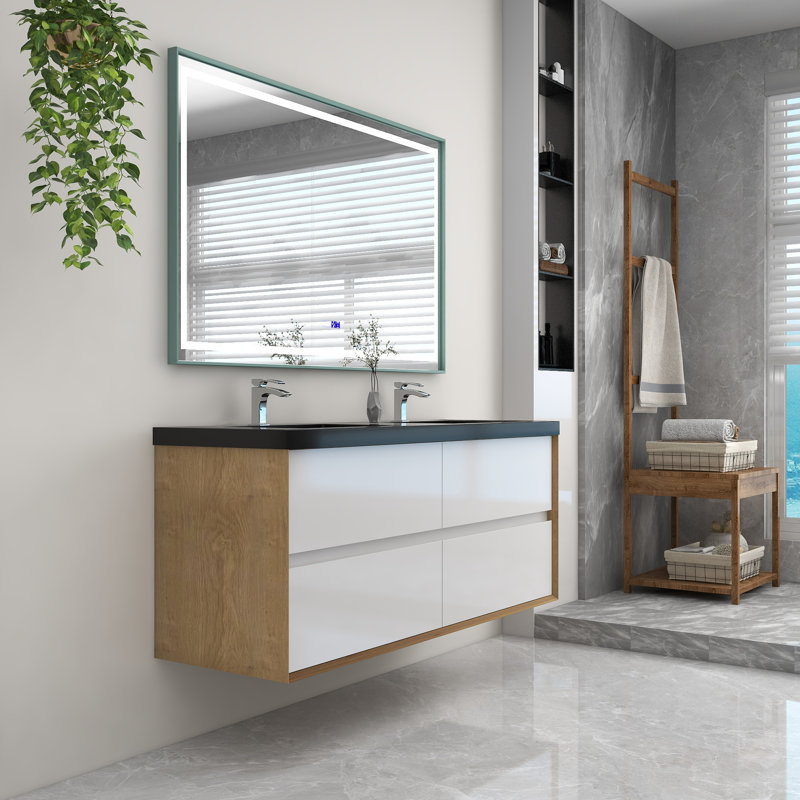 Smariti 60" Wall-Mounted Double Bathroom Vanity Set, Glossy White