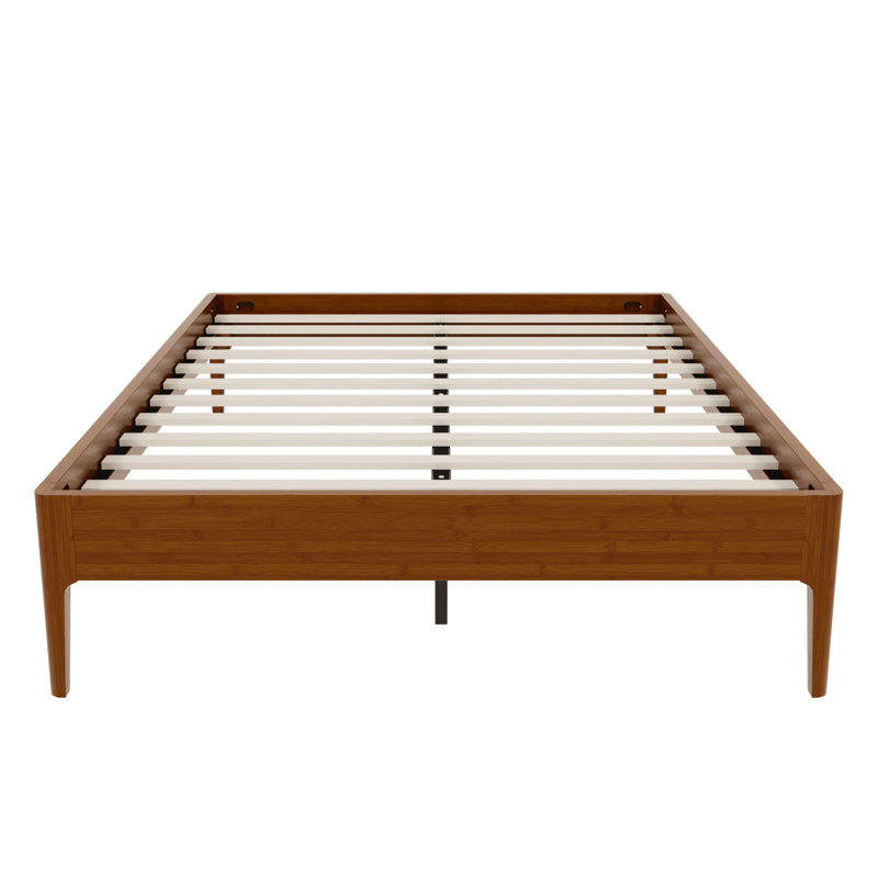 15 Inch High Full Size Solid Dry Bamboo Wood Platform Bed Frame, with Wood Slat Metal Support, Modern & Minimalist Style, No Box Spring Needed, Easy Assembly, Brown