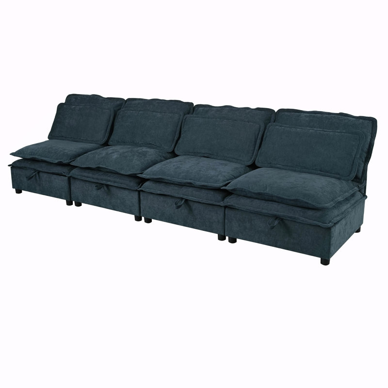 Canapé modulaire à deux couches, librement combinable, 4 places avec rangement, comprenant 4 coussins moelleux, parfait pour les salons, les bureaux et les appartements