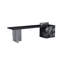 Bureau de direction rectangulaire noir en pierre frittée avec cabinet-106815040