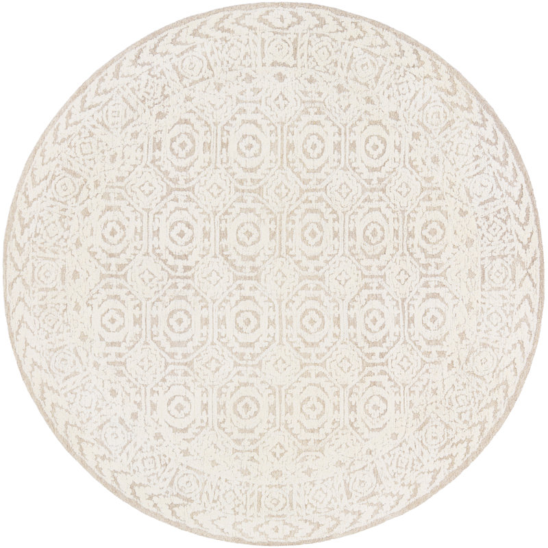 Tapis beige / crème en laine touffeté à la main Corissa Southwestern, Rond 8 pi