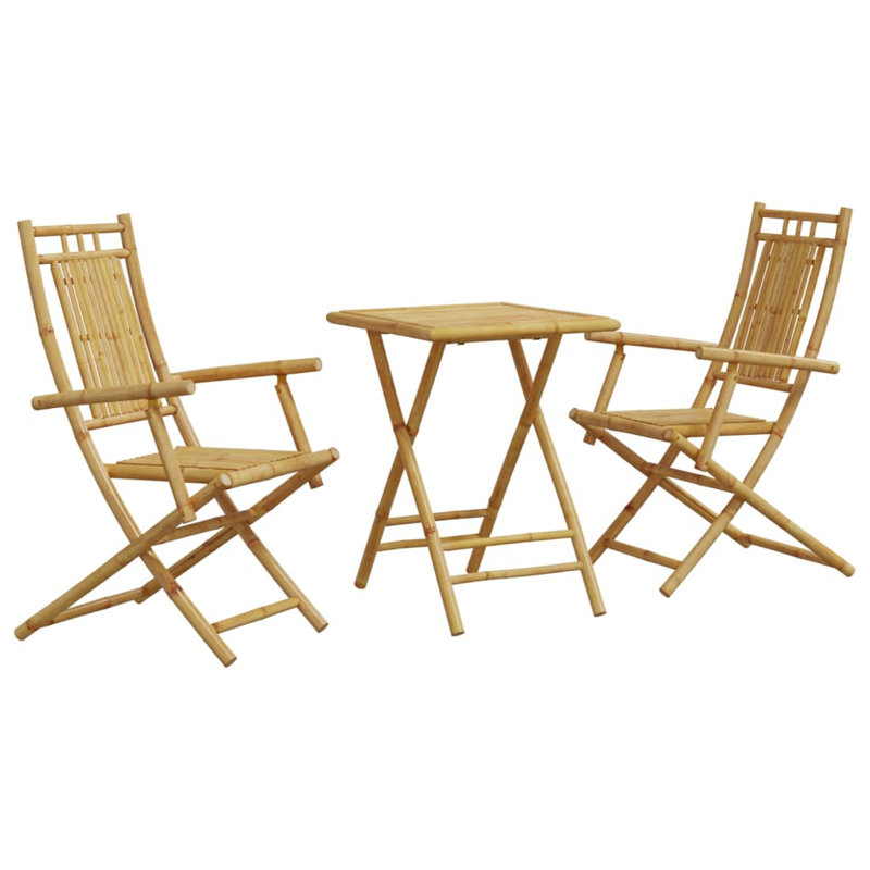 2 - Person Bamboo Wood Patio Dining Set with Square Table