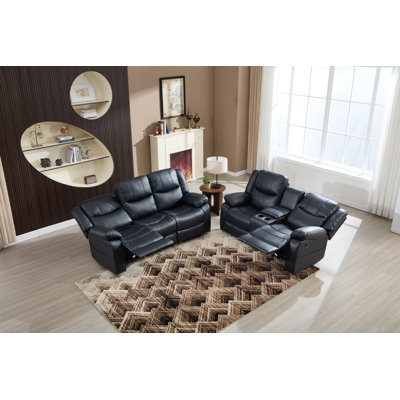 2 Piece Leather Manual Reclining Living Room Set With Pillow Top Armrest