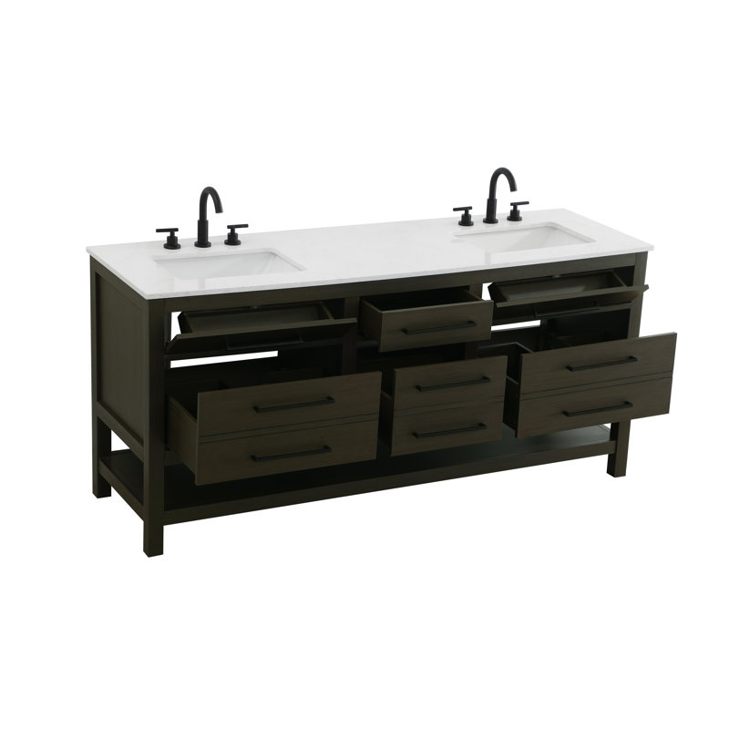 72 inch Double Bathroom Vanity_Modern_VF60572, Mocha Brown