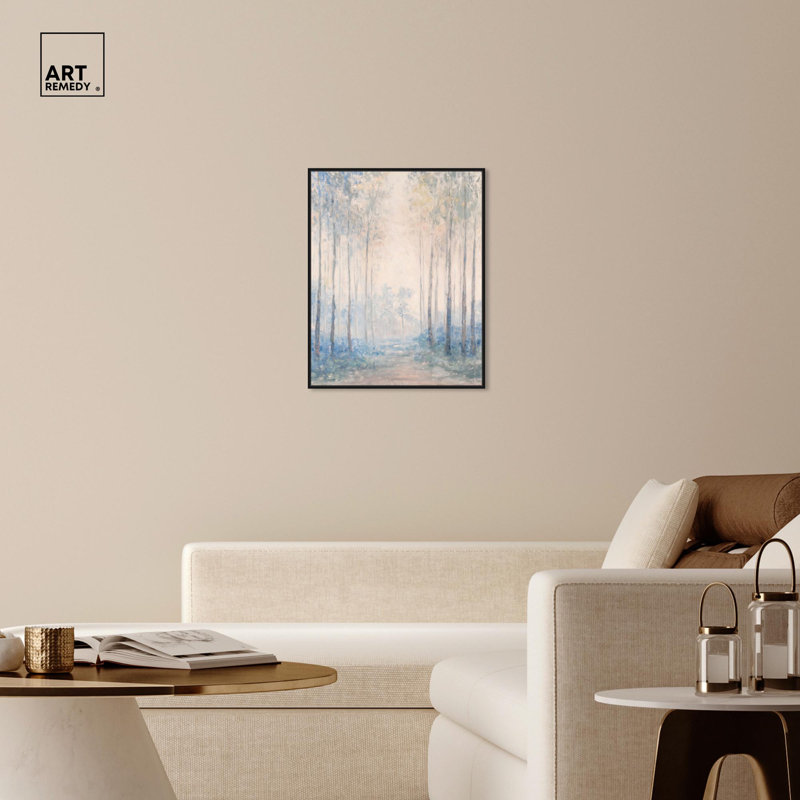 Toile grise indigo Serenity par Art Remedy, H 31 po x l 25 po, Cadre flottant noir