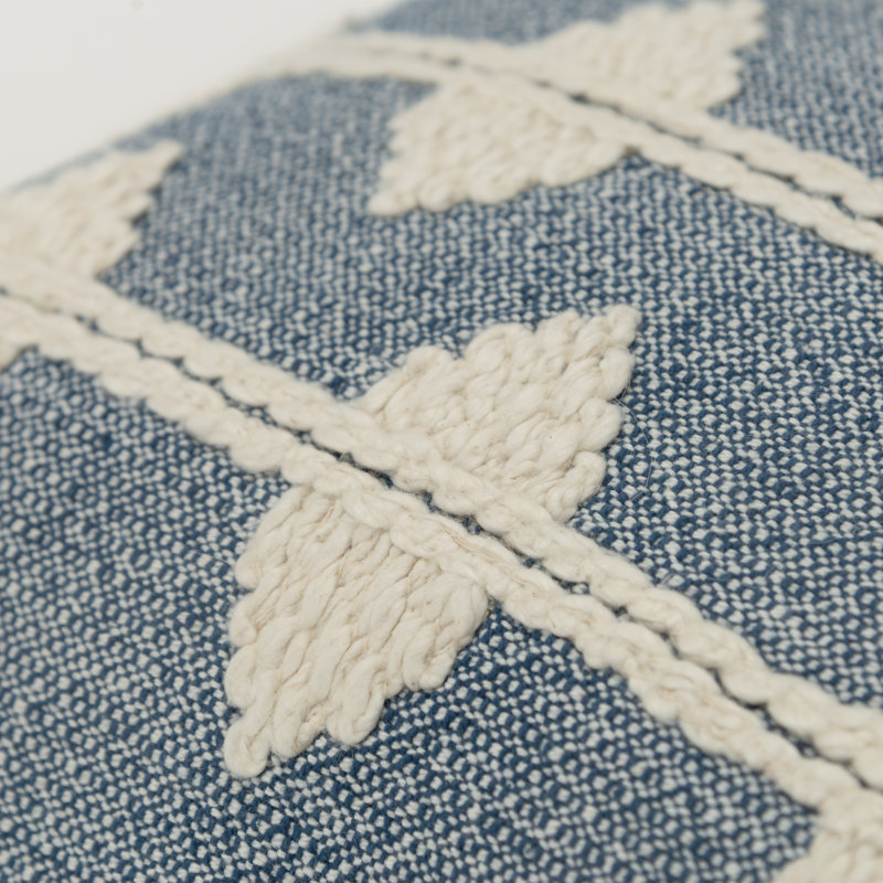 Heiden Embroidered Cotton Reversible Throw Pillow, Blue