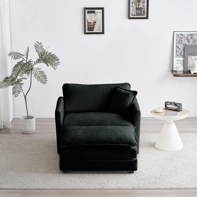 Chaise d'appoint moderne avec repose-pieds, Noir