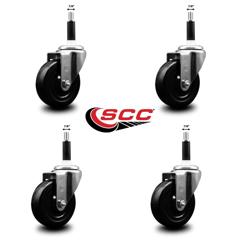 Ensemble de roulettes extensibles pivotantes en caoutchouc dur SCC NB 4 po x 7/8 po