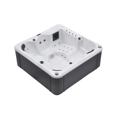 Belfry Bathroom Mirabal 220V 6 Person 32 - Jet Acrylic Square Plug And Play Hot Tub with Ozonator in Grey
