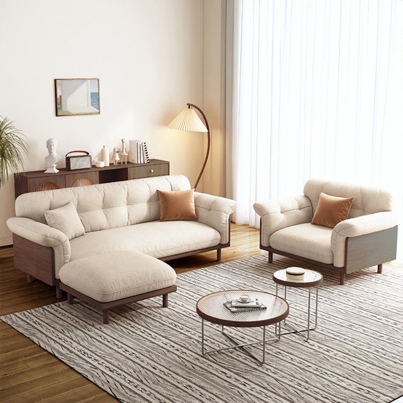 Modern Simple Solid Wood Off-white Sofa