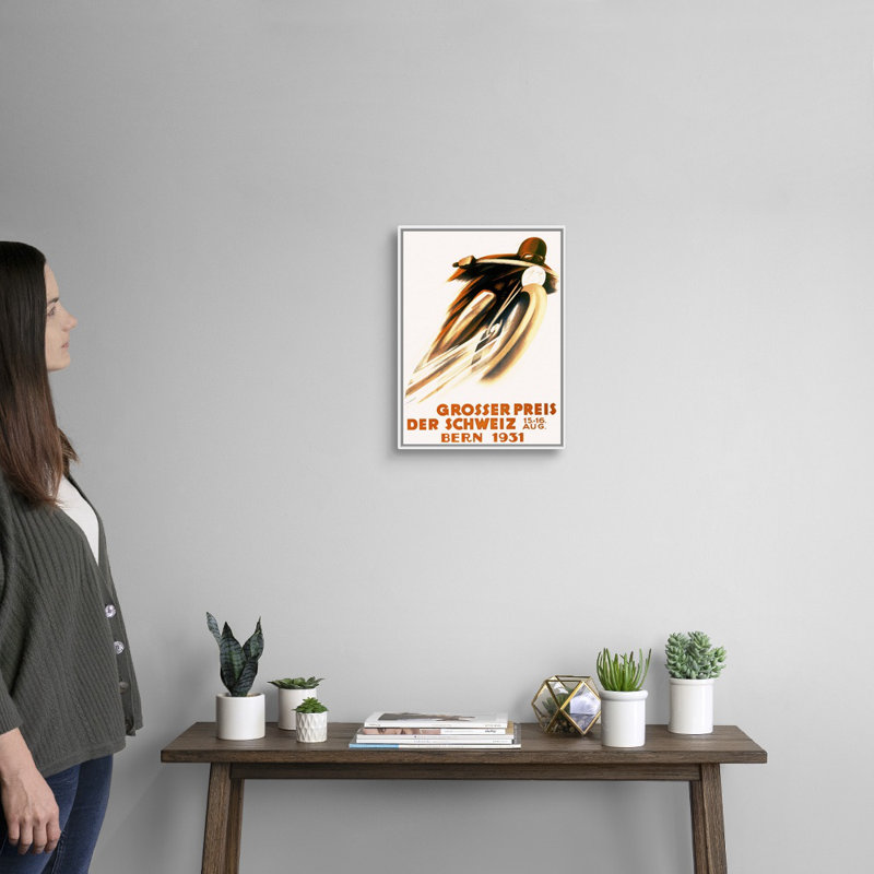 «Grosser Preis Der Schweiz, 1931» par Ernst Ruprecht, reproduction sur toile, H 18 po x l 14 po x P 1,75 po, Cadre blanc
