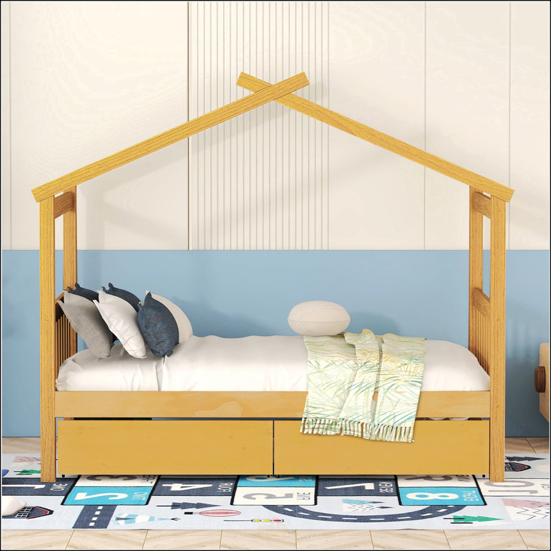 Lit simple en bois avec tiroirs