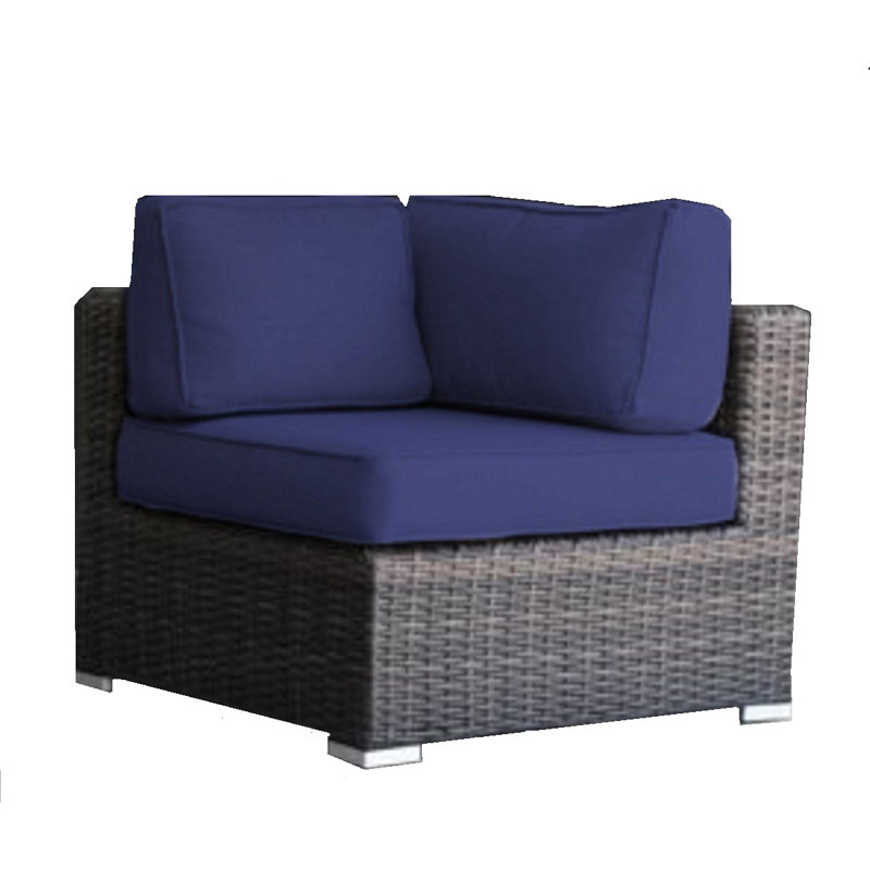 Hepscott Wicker Fully Assembled 8 - Person Seating Group with Sunbrella Cushions, Brown, Navy Blue