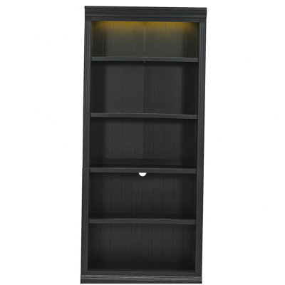 Bibliothèque de 83,4 pouces de hauteur avec bandes d'éclairage, bibliothèque décorative à 5 niveaux avec tablettes réglables, organisateurs de rangement