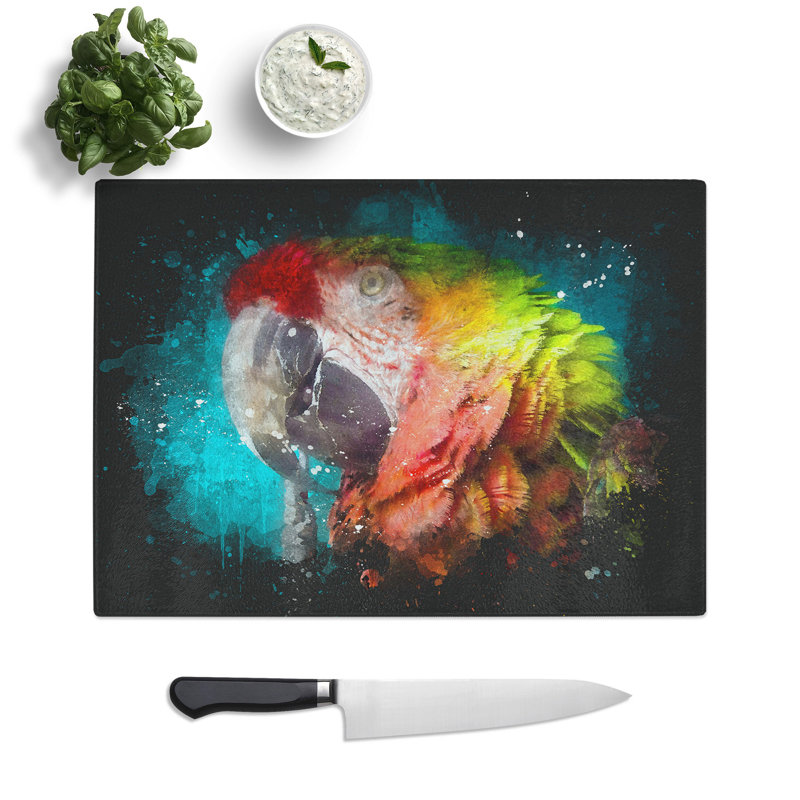 Tempered Glass Rainbow Macaw Parrot Chopping Board, 20 cm x 28.5 cm