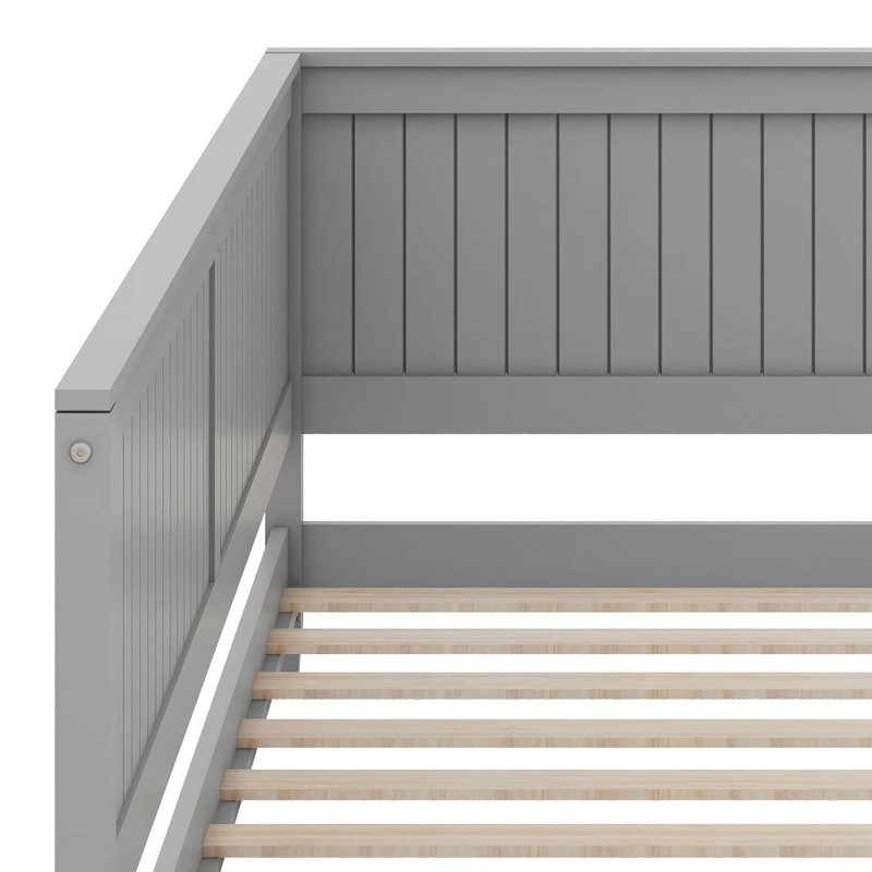 Lit de jour simple en bois, cadre de lit en bois avec tête et buffet, canapé-lit en bois avec support à lattes, Gris