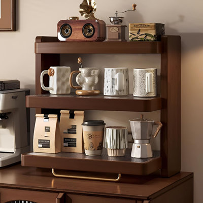 Porte-gobelet en bois d'hévéa léger de luxe à trois couches | Rangement pour tasse à café en bois massif | Support de rangement de bureau | Conception épaissie et résistante à l'humidité