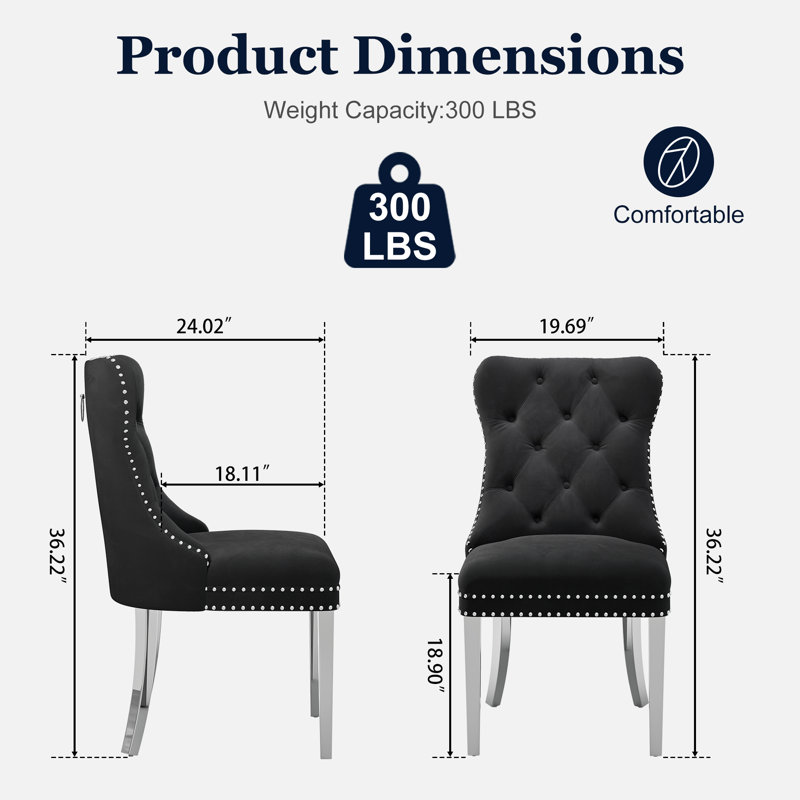 19" Tufted Velvet Upholstered Wingback Dining Chair (Set Of 6), Silver, 6, Black