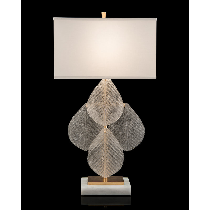 Hand-Carved Frosted Glass Petal Table Lamp with Antique Gold Accents