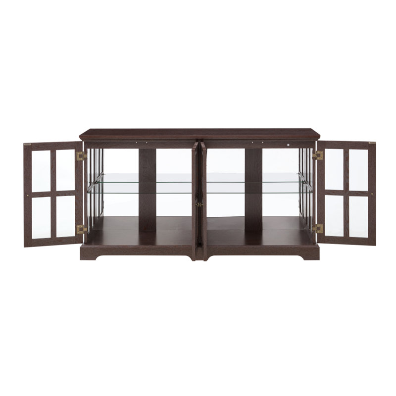 LED Curio Display Cabinet Antique Display Cabinet With Glass Doors Adjustable Shelves For Collectibles Four Door Design Vintage Showcase For Home Or Office Antique Display Case