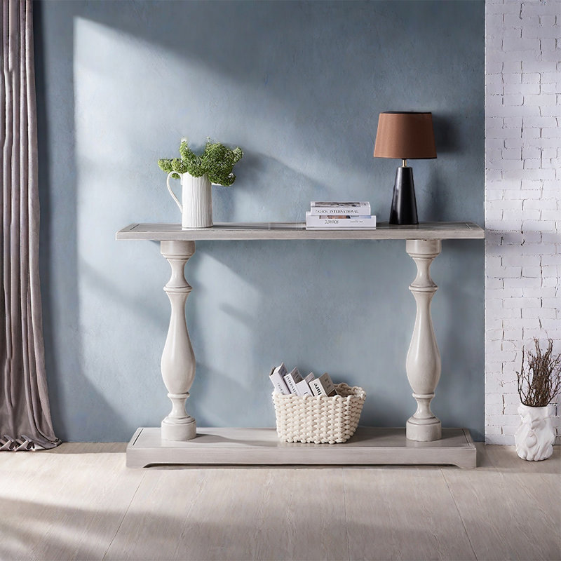 Console à colonne romaine de style américain., H 34,65 po x l 47,24 po x P 13,78 po, Bois gris