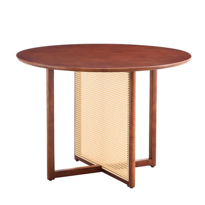 Retro Solid Wood Round Table With Chinese Countryside Flair, For Dining & Living Areas, Office, 42X42x29.5, Walnut, 50.44Lb, Simple Assembly Process Desk, Design Rooms, 42"X42"X29.5", Quick Setup