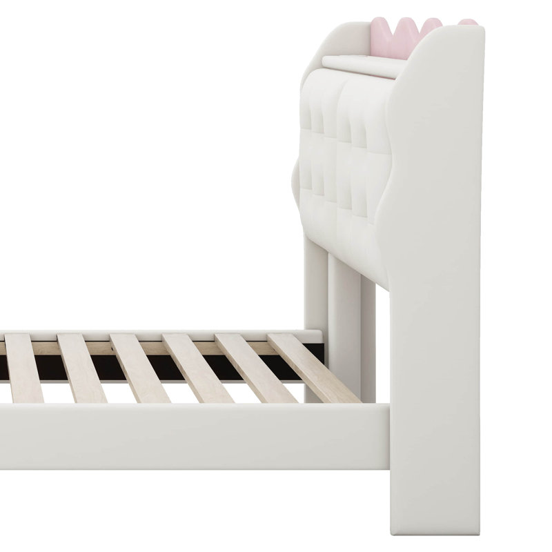 Structure de lit tapissier Martiza avec bandes lumineuses à DEL, Simple, Beige