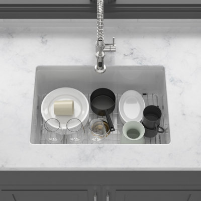 White Porcelain Single Bowl Kitchen Sink 30"X18"X10", Undermount Installation, Low - Maintenance 18 Inch Wide 30" Long And 10" Deep, Or Top Mount, Scratch Proof