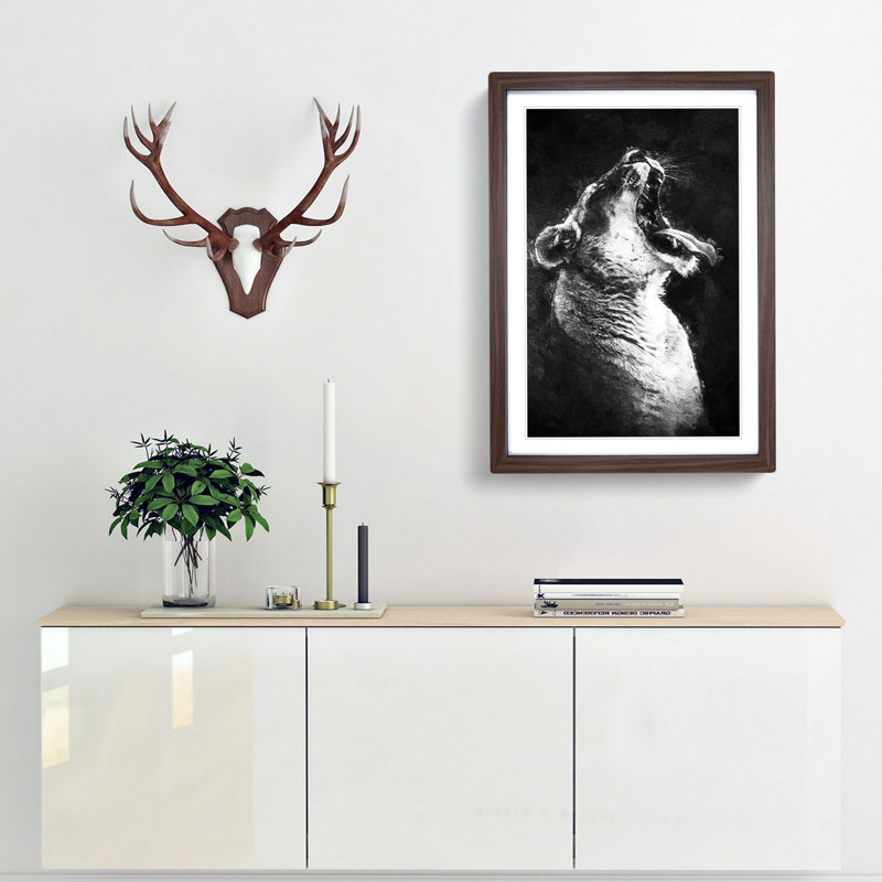 Yawning Lioness - Framed Print, 36cm H x 27cm W x 2cm D, Walnut Framed