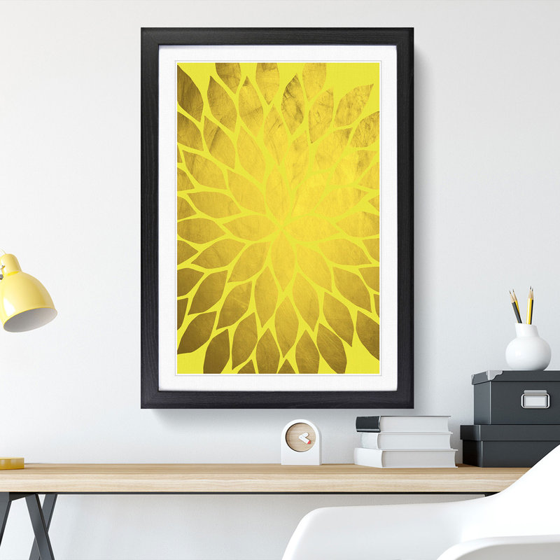 Abstract Leaves No.2 Gold - Picture Frame Graphic Art, 48cm H x 36cm W x 2cm D, Black