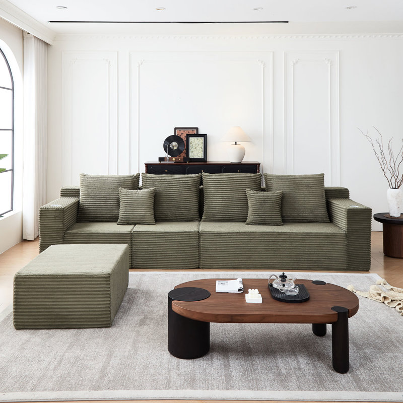 Canapé modulaire moderne en velours côtelé, porte-gobelets intégrés, sans assemblage, idéal pour une vie décontractée: canapé modulaire à conception flexible