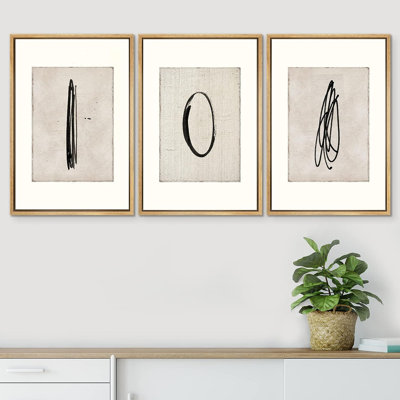 Geometric Line " Mid-Century Paint Strokes Abstract Shapes Illustrations " 3 - Pieces