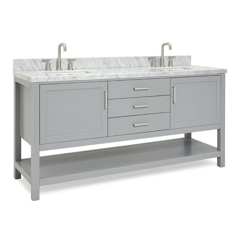 Ensemble de meuble-lavabo double 73 po Abby, Gris, Forme rectangulaire