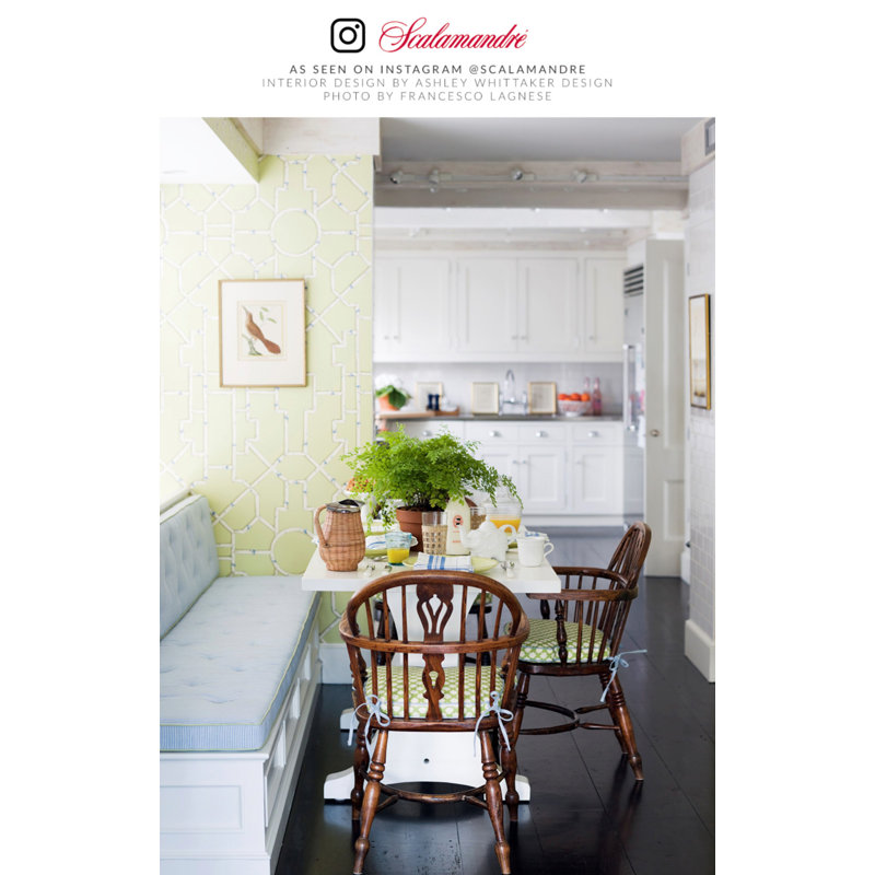 Baldwin Geometric Wallpaper Roll by Scalamandré, Cream/Blue/Lettuce