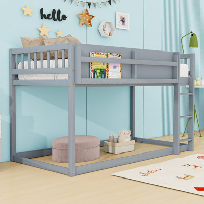 Wooden Floor Bunk Bed With Ladder And Guardrails