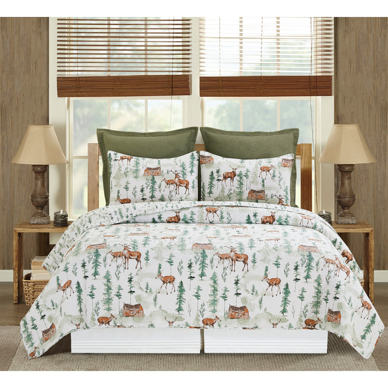 Christopher Forest Cotton Reversible Quilt Set, Queen Quilt + 2 Standard Pillow Shams