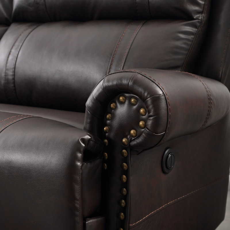 Gelula 89" W Faux Leather Reclining Sofa with Nailhead Trim