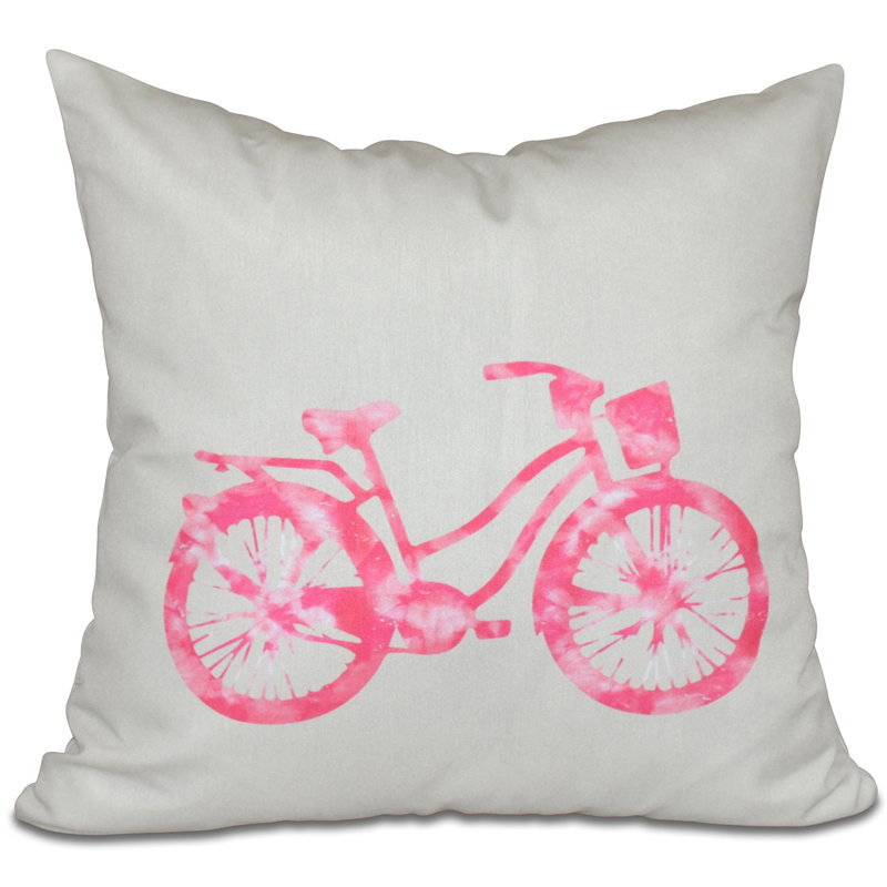Surf, Sand, & Sea Life Cycle Outdoor Pillow Cover & Insert, 18" H x 18" W, Pink