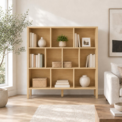 Bibliothèque ouverte avec rangement, bibliothèque autoportante en bois naturel