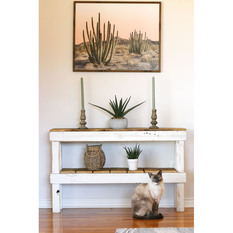 White Reclaimed Wood Double Tier Console with Storage