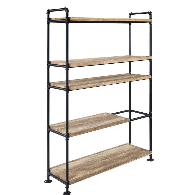 Industrial Style Bookshelf With Ample Storage Space And 4 Tier Wooden Shelves In Black Oak Stylish Rectangular Metal Frame Of For